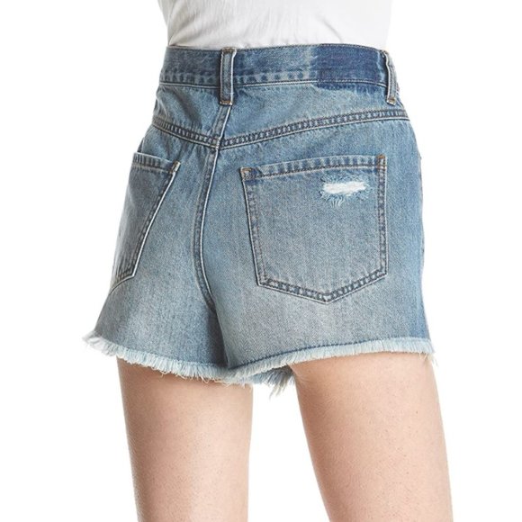 Hippie Laundry Floral Embroidered Denim Shorts Size 25 26 27 NWT Jean High Waist - Picture 2 of 5
